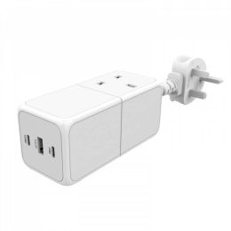 Powerology Power Hub 65W USB Power Strip with Dual Power Sockets Built-In safeguard White