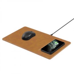 پد ماوس شارژ بی سیم PU چرم Qi 10W - کنیاک  - برند پاورولوژی Powerology