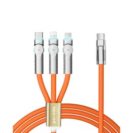 porodo-pd100w-three-in-one-cable-180-degrees-rotation-1-2m-orange