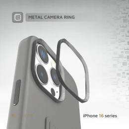 کیف سیلیکونی MORPHIX با دستگیره چرمی برای iPhone 16 PRO MAX- GRAY - برند لِوِلو Levelo