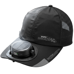 Solar Cooler Cap with Rechargeable Bladeless Fan, UV Protection, 5×Speed Levels, 5300 RPM - Black