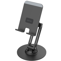 Foldable Stand Phone & Tablet Holder, 360° Rotation 3-Axis Metal Desktop Mount (4-12") - Black