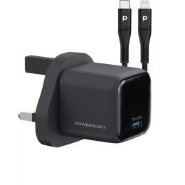 شارژر دیواری 25 وات پاورولوژی مدل PWP5525CTOLBK با کابل USB-C به Lightning