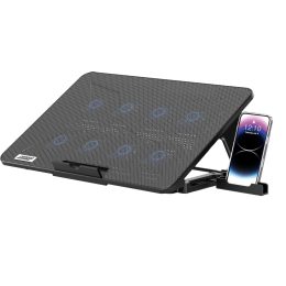 Gaming Laptop Cooling Pad PDXF5CPBK - 8 Fans, Phone Slot, Black