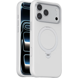 Silicone Stand Case for iPhone 18 Pro, 360° Rotating Stand - White
