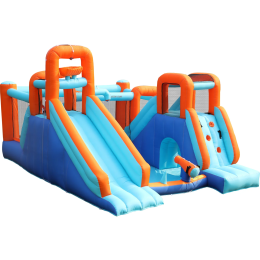 Adventure Park Inflatable Bounce House with Pool, Trampoline, Water Cannon, 60s Inflation, 135kg Load, 4.8x3.5x2.5m - Blue