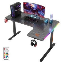 Gaming Desk PDX122BK - L-Shaped, RGB Lights, Black