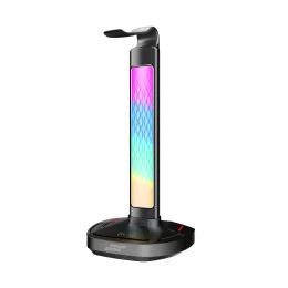 پایه هدفون RGB، شارژ بی سیم و هاب USB-C با لامپ صفحه نمایش 5 وات-مشکی - برند پرودو گیمینگ Porodo gaming