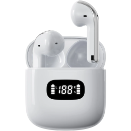 Carlton Wireless Earbuds, Bluetooth V6.0, 12Hrs Playtime, Dual-Mic Clear Calls - White