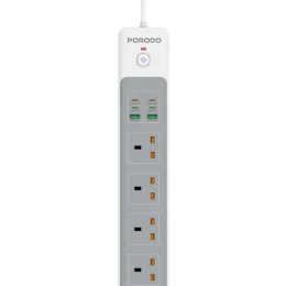 4 سوکت برق متناوب با USB A X2 USB C X4 UK 3M WIRE - WHITE - برند پرودو Porodo