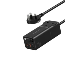 PD75W 2*USB-C +2*USB-A GAN DESKTOP POWER STRIP WITH RETRACTABLE CABLE - BLACK
