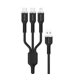 GREEN LION 3IN1 SILICONE CABLE USB-A TO USB-CX2 & LIGHTNING 60W 1.2M - BLACK