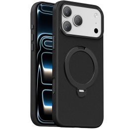Minister iPhone 18 Pro Max MagSafe Case, PU Leather, 360 Rotating Stand - Black