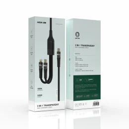 GREEN LION 2 IN1 TRANSPARENT FAST CHARGING CABLE 100W 1.2M - BLACK