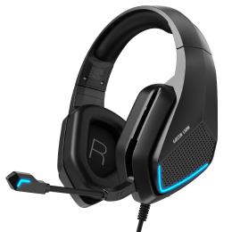 Commander Wired Gaming Headphones with Ambient LED Light & Fold-Away Mic - Black