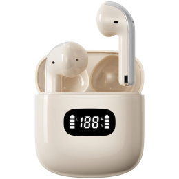 Carlton Wireless Earbuds, Bluetooth V6.0, 12Hrs Playtime, Dual-Mic Clear Calls - Beige
