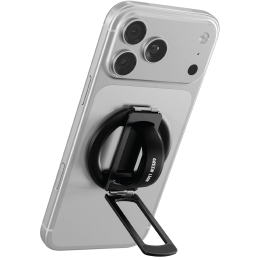 Mag Ring Stand 2-in-1 Phone Holder, N52 Strong Magnets, 180° Double Fold Kickstand, Zinc Alloy - Black