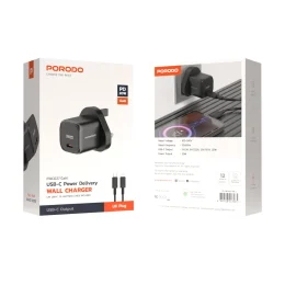 شارژر سریع PD 20W انگلستان با کابل C تا L - مشکی - برند پرودو Porodo