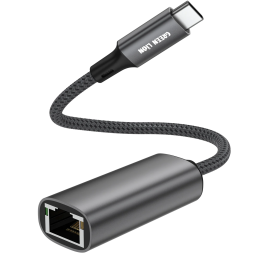 Link Hub USB-C to Ethernet Adapter 1000Mbps Aluminum Alloy Braided Cable Plug & Play - Grey