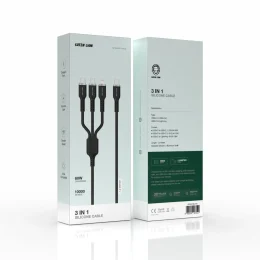 GREEN LION 3IN1 SILICONE CABLE USB-C TO USB-CX2 & LIGHTNING 60W 1.2M - BLACK