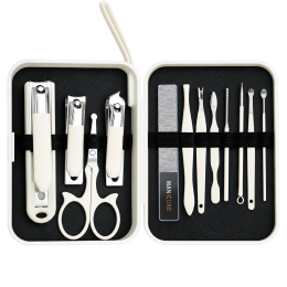 12-in-1 Manicure Set, Premium Stainless Steel, Ideal for Facial | Foot | Hand Care - Cream