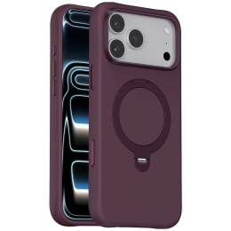 Silicone Stand Case for iPhone 18 Pro Max, 360° Rotating Stand - Burgundy