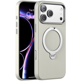 Kenton MagSafe Leather Case with Ring Kickstand for iPhone 18 Pro/17 Pro - Silver