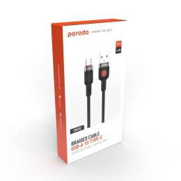 آلوم. کابل بافته آلیاژی USB TO TYPE-C 1.2M - مشکی - برند پرودو Porodo