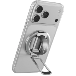 Mag Ring Stand 2-in-1 Phone Holder, N52 Strong Magnets, 180° Double Fold Kickstand, Zinc Alloy - Silver