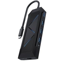 USB-C Hub PDX520-BK - 9-in-1, 100W PD, RGB, Black