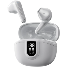 Lancaster Wireless Earbuds, Bluetooth 6.0, 13H Playtime, Touch Control, Dual-Mic Clear Calls, LED Display - White