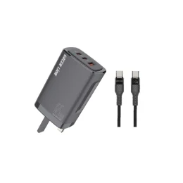 شارژر دوگانه PD & QC GAN PD 65W با کابل TYPE-C TO TYPE-C 1M UK - BLACK - برند گرین لاین Green lion